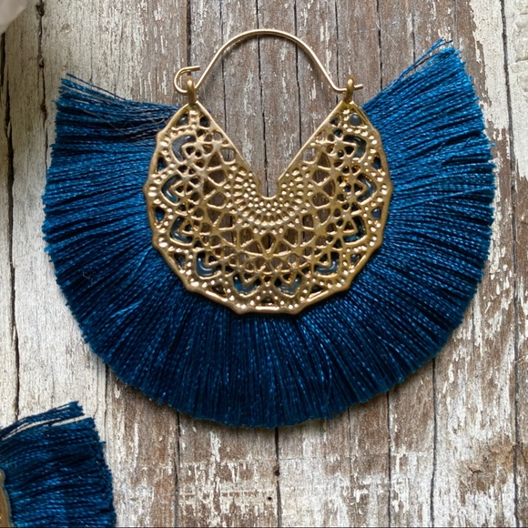 Anthro Amelia Filigree Silk Earrings in Navy - Picture 2 of 3